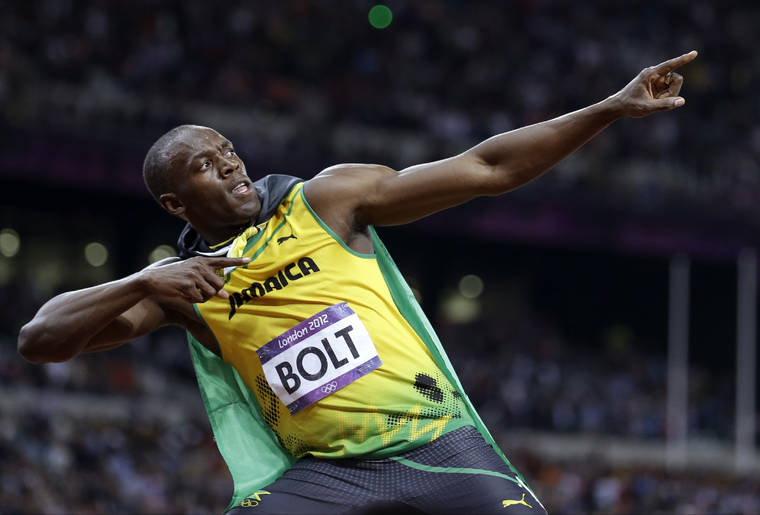 ASSOCIATED PRESS / AUG. 2012
                                Jamaica’s Usain Bolt reacted to his win in the men’s 100-meter final at the 2012 Summer Olympics in London.