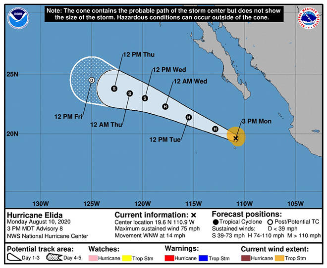 COURTESY NHC
                                Hurricane Elida is expected to dissipate far off Mexico later this week.