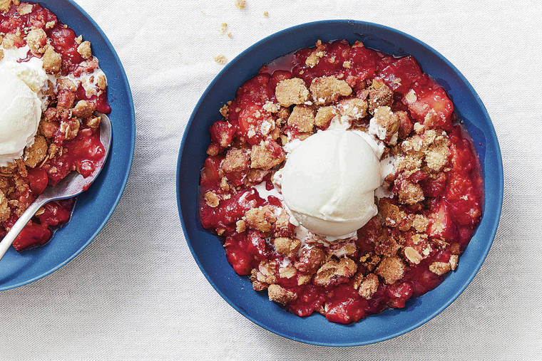NEW YORK TIMES
                                Summer fruit crumble. Double-baking the crumb topping keeps it wonderfully crisp over its jammy fruit filling.