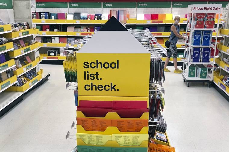 ASSOCIATED PRESS
                                Back-to-school supplies await shoppers at a store in Marlborough, Mass.