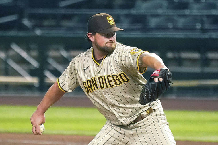 ASSOCIATED PRESS
                                San Diego Padres reliever Kirby Yates delivered a pitch against the Arizona Diamondbacks on Aug. 14 in Phoenix in what was likely his final appearance of the season. The Kauai High graduate had elbow surgery on Wednesday.