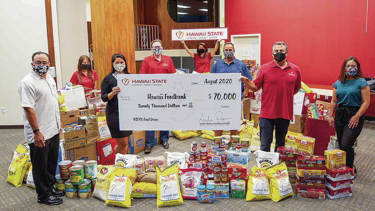 COURTESY HAWAII STATE FEDERAL CREDIT UNION
                                The Hawaii State Federal Credit Union has donated more than 7,400 pounds of food to foodbanks on Oahu and Maui.