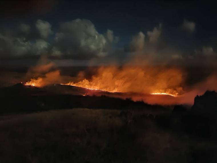 COURTESY MAUI FIRE DEPARTMENT
                                Nine brush fires were burning since late Sunday night until Monday in the Kahikinui homestead area, forcing evacuations.
