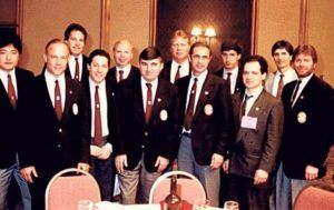 COURTESY CHUCK FURUYA
                                Most of the early American master sommeliers gathered in Monterey, Calif., in 1992. They included five with Hawaii ties: Chuck Furuya, left, next to Eddie Osterland; Nunzio Alioto, far right, Ronn Wiegand, second from right; and Richard Dean, in middle of the back row.
