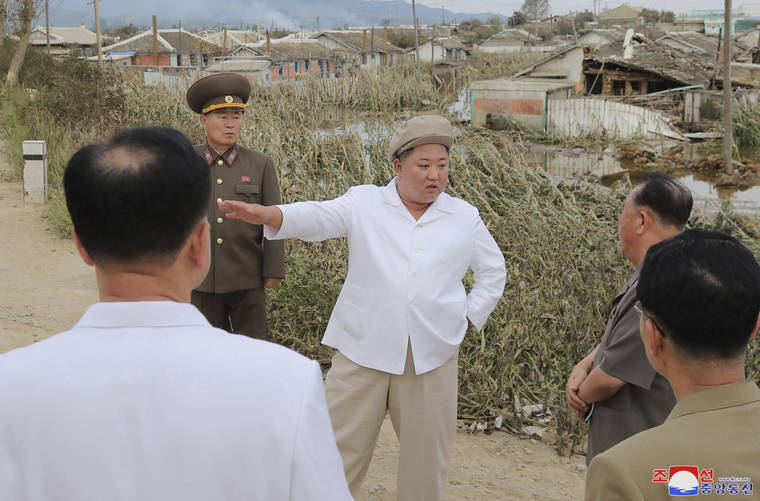 KOREAN CENTRAL NEWS AGENCY/KOREA NEWS SERVICE VIA AP
                                In a photo provided by the North Korean government, North Korea leader Kim Jong Un talks to officials as he visits a damaged area in the South Hamgyong province.