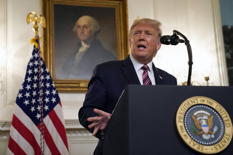 ASSOCIATED PRESS
                                President Donald Trump speaks during an event on judicial appointments, in the Diplomatic Reception Room of the White House today in Washington.