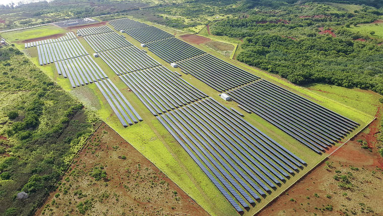 COURTESY ANAHOLA SOLAR / 2015
                                Anahola Solar, a 12-megawatt solar farm, is developed on 53 acres of Department of Hawaiian Home Lands property along Kuhio Highway on Kauai.