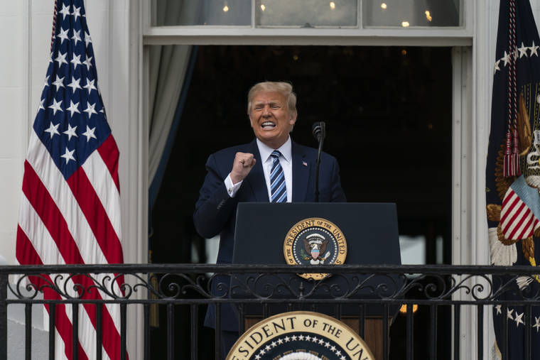 ASSOCIATED PRESS
                                President Donald Trump speaks from the Blue Room Balcony of the White House to a crowd of supporters, Saturday, in Washington.