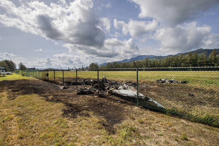 STAR-ADVERTISER / JUNE 22, 2019
                                The charred remains of a skydiving plane sits on the grounds of Dillingham Airfield on Oahu’s North Shore in June 2019. Federal officials released documents today provide details about the 2019 crash that killed 11 people.