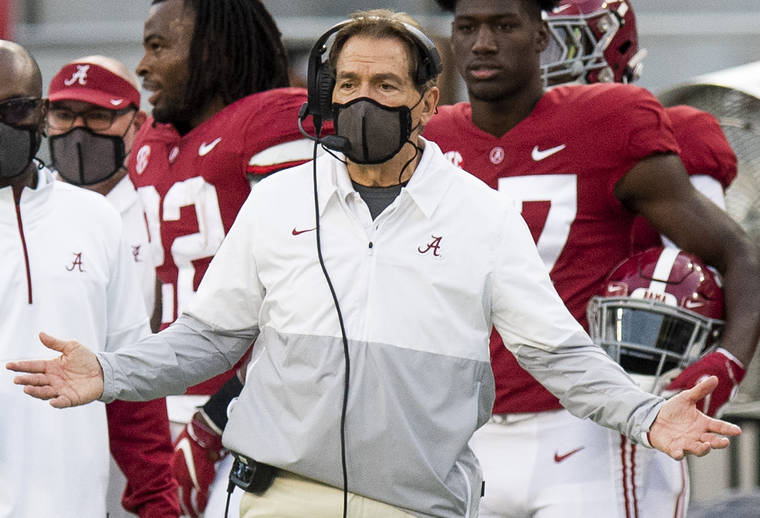 ASSOCIATED PRESS
                                Alabama coach Nick Saban gestures during the team’s NCAA college football game against Kentucky on Saturday in Tuscaloosa, Ala.