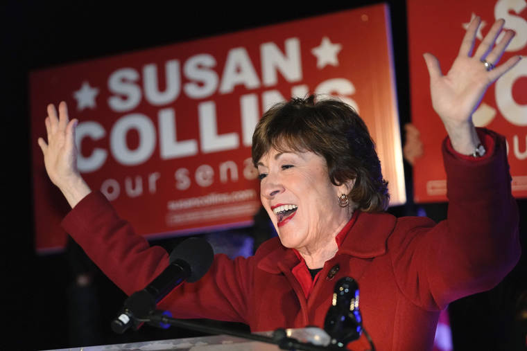ASSOCIATED PRESS
                                Sen. Susan Collins, R-Maine, addresses supporters just after midnight in Bangor, Maine.