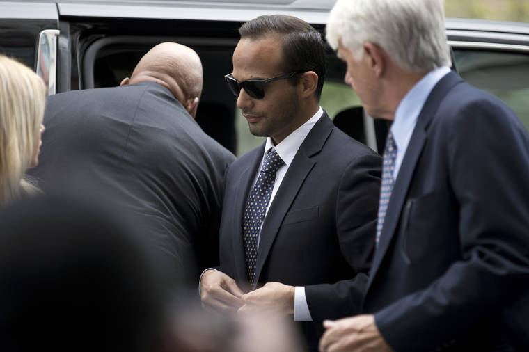 NEW YORK TIMES / 2018
                                George Papadopoulos, a former Trump campaign adviser, arrives at U.S. District Court to be sentenced in Washington.