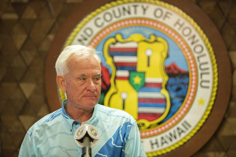 CINDY ELLEN RUSSELL / APRIL 1
                                Honolulu Mayor Kirk Caldwell during an April press conference at the Honolulu Hale. Caldwell is holding a press conference today.