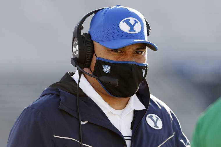 ASSOCIATED PRESS
                                BYU head coach Kalani Sitake works the sidelines during the third quarter against North Alabama in an NCAA college football game on Nov. 21 in Provo, Utah.