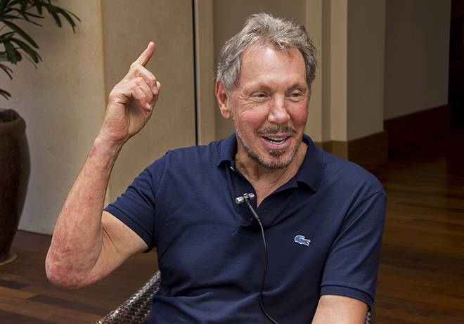STAR-ADVERTISER / AUG. 5, 2017
                                Oracle Corp. co-founder Larry Ellison, seen here during an interview at his Four Season Resort Lanai, said today that he has moved his primary residence to Hawaii.