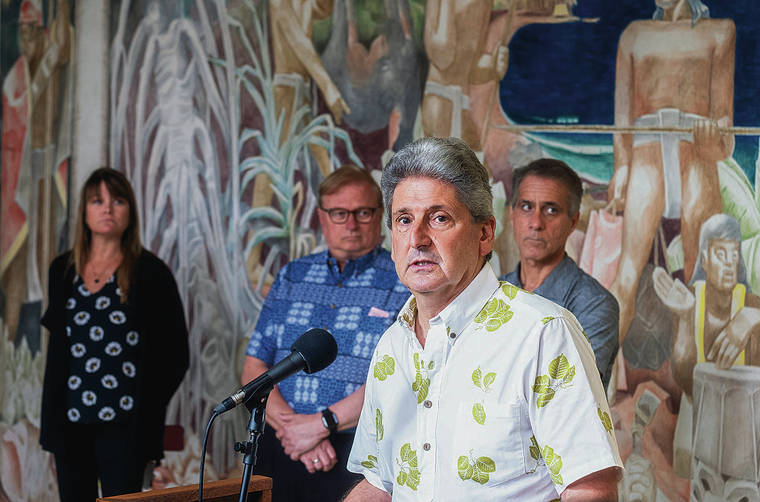 STAR-ADVERTISER
                                <strong>“We are committed to living within our resources this year so that we could preserve our reserves to get us through the more difficult years ahead.”</strong>
                                <strong>David Lassner</strong>
                                <em>The University of Hawaii president is pictured above at a March 12 news conference at Bachman Hall</em>