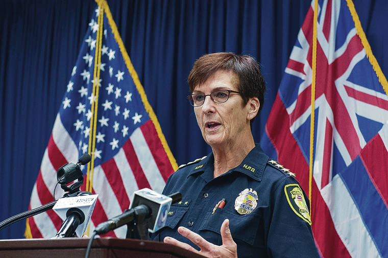 CRAIG T. KOJIMA / 2019
                                The Office of the City Auditor noted that Honolulu Police Department Chief Susan Ballard, upon becoming chief, wanted to reduce corruption within HPD and restore the public’s trust in police. But after analyzing public complaints to the Honolulu Police Commission, it said trust in police might still be an issue.