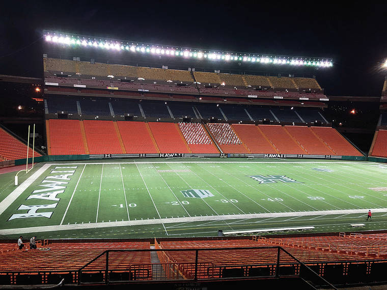 GEORGE F. LEE / GLEE@STARADVERTISER.COM 
                                The empty seats of Aloha Stadium following the University of Hawaii Warriors football game against Nevada on Nov. 28.