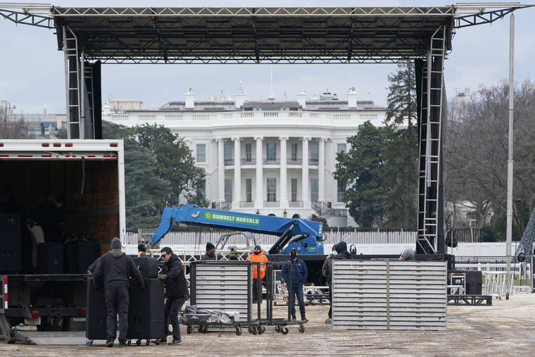 ASSOCIATED PRESS
                                A stage is set up on the Ellipse near the White House in Washington in preparation for a rally on Jan. 6, the day when Congress is scheduled to meet to formally finalize the presidential election results.