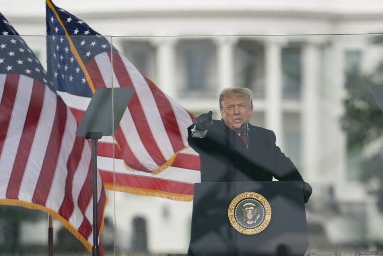 ASSOCIATED PRESS
                                President Donald Trump spoke during a rally protesting the electoral college certification of Joe Biden as President, Wednesday, in Washington.