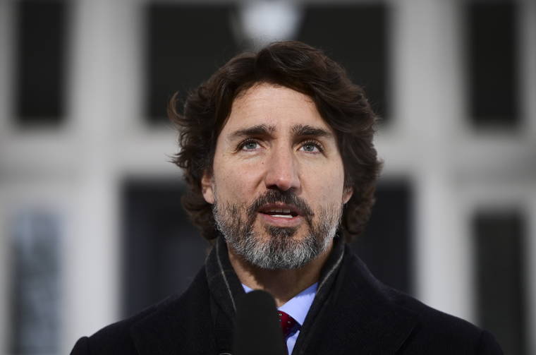 COURTESY THE CANADIAN PRESS VIA AP
                                Prime Minister Justin Trudeau holds a news conference at Rideau Cottage in Ottawa on Friday.