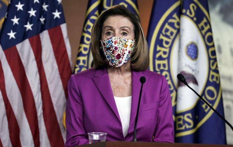ASSOCIATED PRESS
                                Speaker of the House Nancy Pelosi, D-Calif., held a news conference on the day after violent protesters loyal to President Donald Trump stormed the U.S. Congress, at the Capitol in Washington, today.
