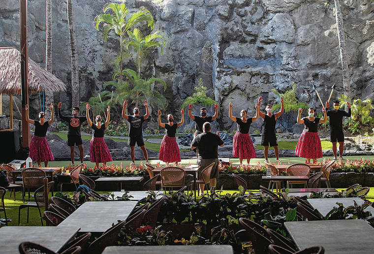 CINDY ELLEN RUSSELL / CRUSSELL@STARADVERTISER.COM
                                Dancers at Polynesian Cultural Center rehearsed for the “Onipa‘a, A Tribute to Queen Lili‘uokalani” show, which is included with the Ali‘i Lu‘au.