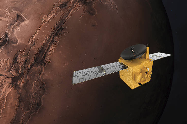 ALEXANDER MCNABB/MBRSC VIA ASSOCIATED PRESS
                                This June 1 illustration depicts the United Arab Emirates’ Hope Mars probe.