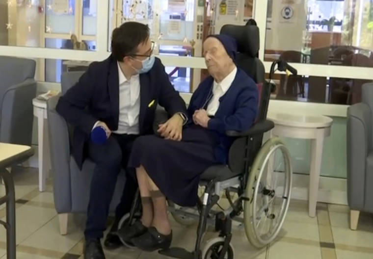 BFM TV VIA ASSOCIATED PRESS
                                Sister Andre, born Lucile Randon, was interviewed by David Tavella, Communications Manager for the Sainte Catherine Laboure Nursing Home in Toulon, France, today. The nun is the second-oldest known living person in the world, according to the Gerontology Research Group, which validates details of people believed to be aged 110 or older.