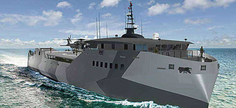 COURTESY SEA TRANSPORT SOLUTIONS
                                A rendering of a possible stern-landing vessel for Marine Corps use.