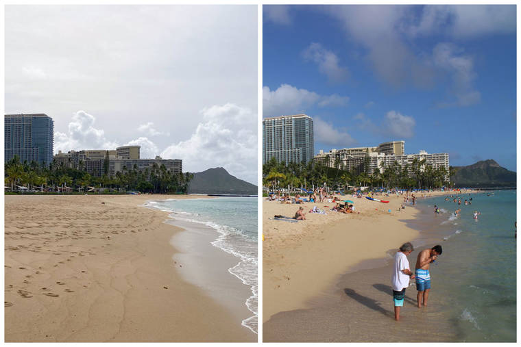 VIDEO: Before and after footage shows a once nearly empty Waikiki Beach at the start of the pandemic is now a busy hotspot