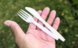 STAR-ADVERTISER / 2019
                                A plastic knife and fork.