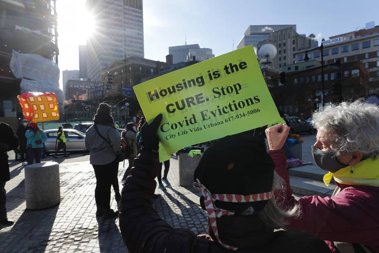 ASSOCIATED PRESS
                                Tenants’ rights advocates demonstrated, Jan. 13, outside the Edward W. Brooke Courthouse in Boston. An estimated 8.8 million Americans are behind on their rent, according the Consumer Financial Protection Bureau.