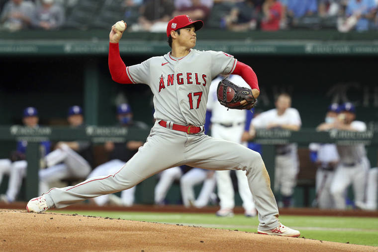 ASSOCIATED PRESS
                                Los Angeles Angels starting pitcher Shohei Ohtani worked the first inning against the Texas Rangers during a baseball game, Monday, in Arlington, Texas.