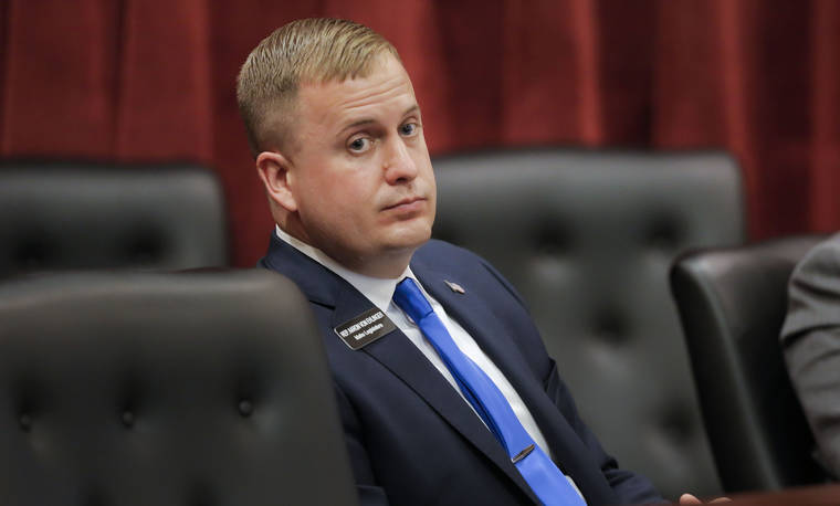 DARIN OSWALD/IDAHO STATESMAN VIA ASSOCIATED PRESS
                                State Rep. Aaron von Ehlinger, R-Lewiston, listened as an alleged victim, identified as Jane Doe, offered testimony during a hearing before the Idaho Ethics and House Policy Committee, Wednesday, in the Lincoln Auditorium at the Idaho Statehouse in Boise, Idaho.