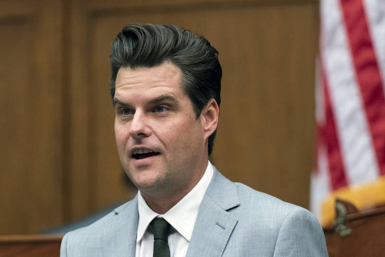ASSOCIATED PRESS / APRIL 14
                                Rep. Matt Gaetz, R-Fla., questions witness during a House Armed Services Committee hearing on Capitol Hill in Washington.