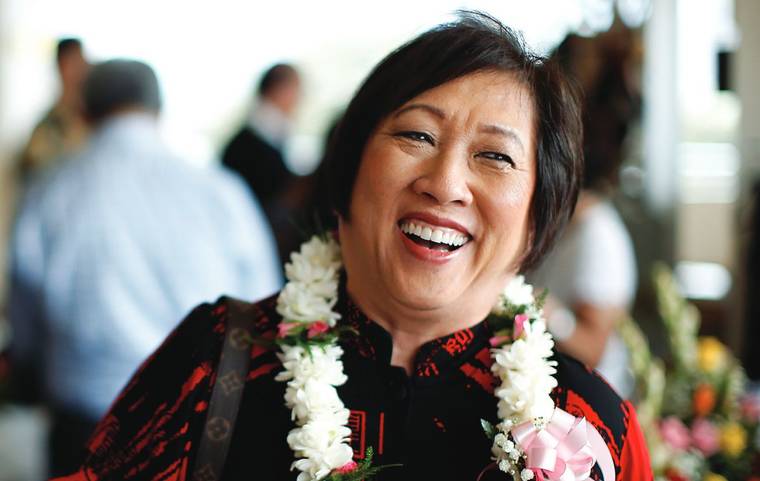 ASSOCIATED PRESS
                                Then-U.S. Rep. Colleen Hanabusa, D-Hawaii, talked with a guest at an event, in April 2018, at the Japanese Cultural Center of Hawaii in Honolulu. Hanabusa, a former chairwoman of the board that oversees the city’s troubled rail project, was the only bidder on a contract worth $924,000 with the Honolulu Authority for Rapid Transportation, which Hanabusa won.