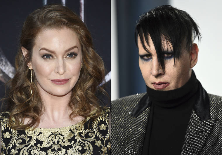 EVAN AGOSTINI/INVISION/AP / 2020 AND APRIL 30
                                In this combination photo, actress Esmé Bianco appears at HBO’s “Game of Thrones” final season premiere in New York on April 3, 2019, left, and musician Marilyn Manson appears at the Vanity Fair Oscar Party in Beverly Hills, Calif. Bianco has sued Marilyn Manson alleging sexual, physical and emotional abuse. She filed the lawsuit in federal court in Los Angeles.