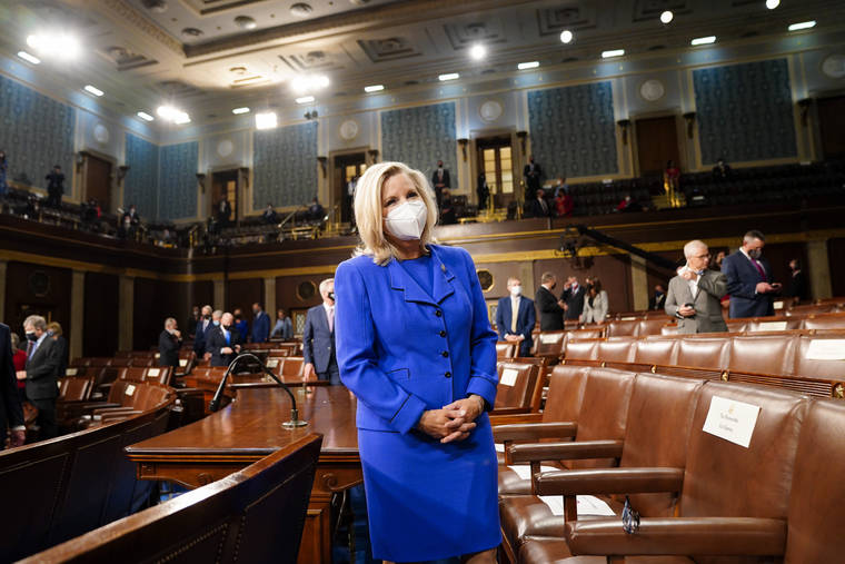 MELINA MARA/THE WASHINGTON POST VIA ASSOCIATED PRESS
                                Rep. Liz Cheney, R-Wyo., arrived at the chamber ahead of President Joe Biden at a joint session of Congress, Wednesday, in the House Chamber at the U.S. Capitol in Washington.