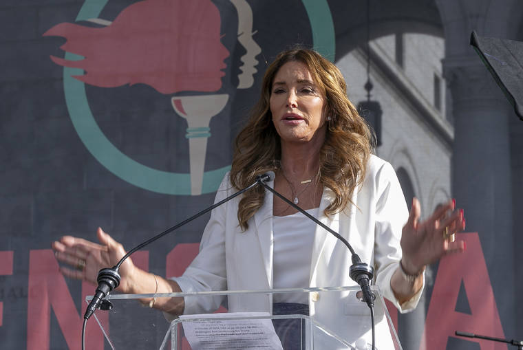 ASSOCIATED PRESS / 2020
                                Caitlyn Jenner speaks at the fourth Women’s March in Los Angeles.