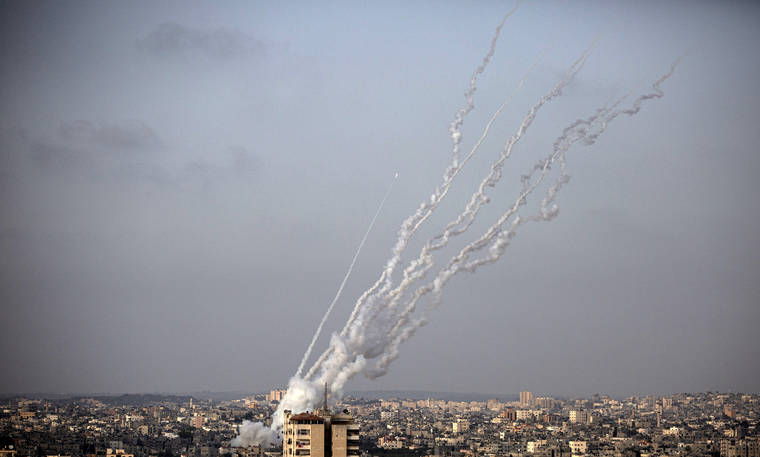ASSOCIATED PRESS
                                Rockets were launched from the Gaza Strip towards Israel, today.