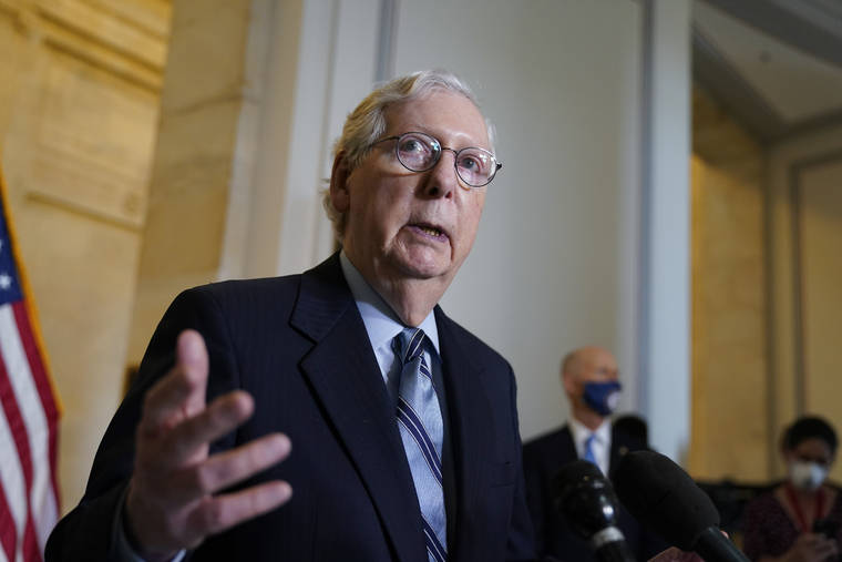 ASSOCIATED PRESS / APRIL 20
                                Senate Minority Leader Mitch McConnell, R-Ky., talks after a GOP policy luncheon, on Capitol Hill in Washington.