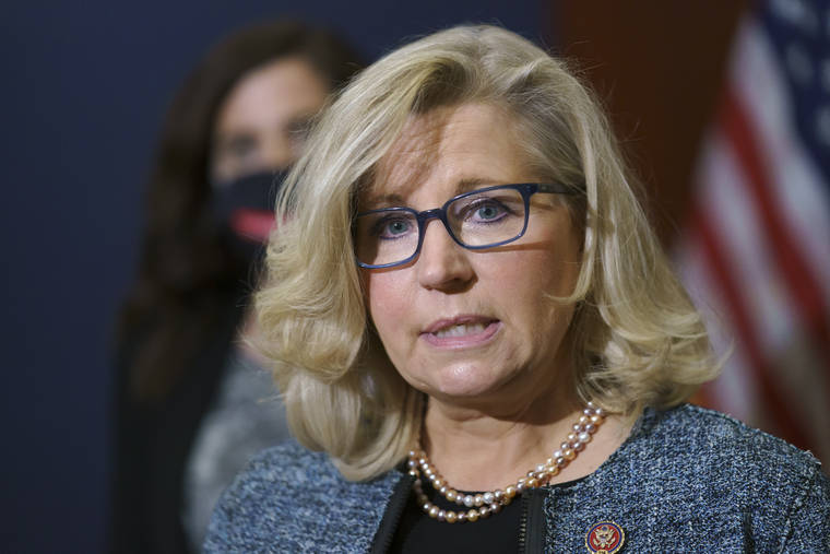 ASSOCIATED PRESS / APRIL 20
                                U.S. Rep. Liz Cheney, R-Wyo., the House Republican Conference chair, speaks with reporters on Capitol Hill in Washington.