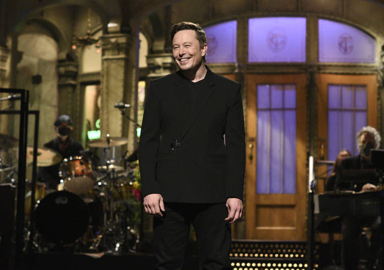 WILL HEATH/NBC VIA AP
                                Host Elon Musk delivering his opening monologue on “Saturday Night Live” in New York on Saturday.