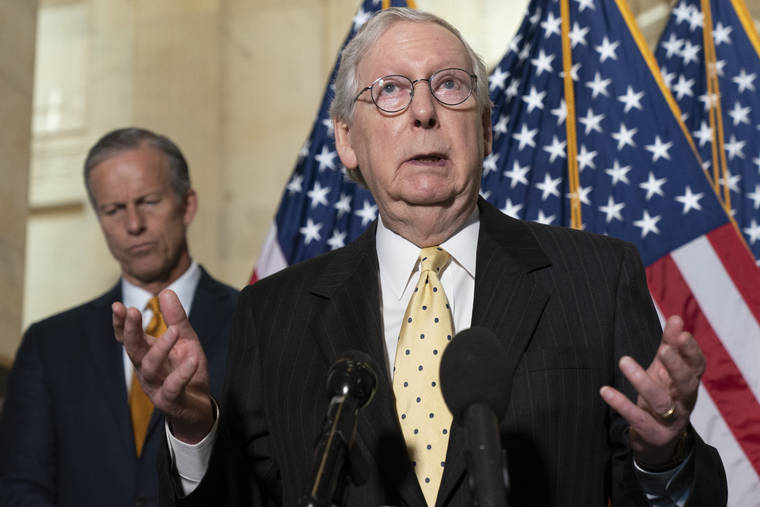 ASSOCIATED PRESS
                                Senate Minority Leader Mitch McConnell of Ky., right, spoke to the media next to Sen. John Thune, R-S.D., Tuesday, after a meeting with Senate Republicans on Capitol Hill in Washington.