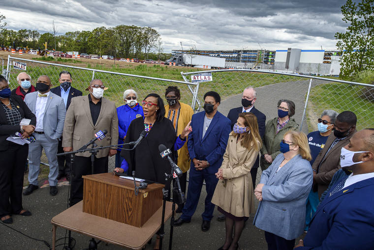 MARK MIRKO/HARTFORD COURANT VIA ASSOCIATED PRESS
                                Windsor Town Council member Nuchette Black-Burke, center, with state and local elected leaders together with the CT NAACP, spoke out at news conference, May 7, in Windsor, Conn., after a noose was found at an Amazon warehouse construction site, rear. Amazon has temporarily shut down a new warehouse construction site in Connecticut after a seventh noose was found, Wednesday, hanging over a beam, a series of incidents local police called “potential” hate crimes.