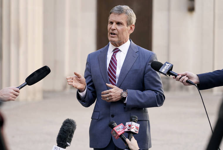 ASSOCIATED PRESS
                                Tennessee Gov. Bill Lee answered questions, Jan. 19, after he spoke to a joint session of the legislature at the start of a special session on education, in Nashville, Tenn.