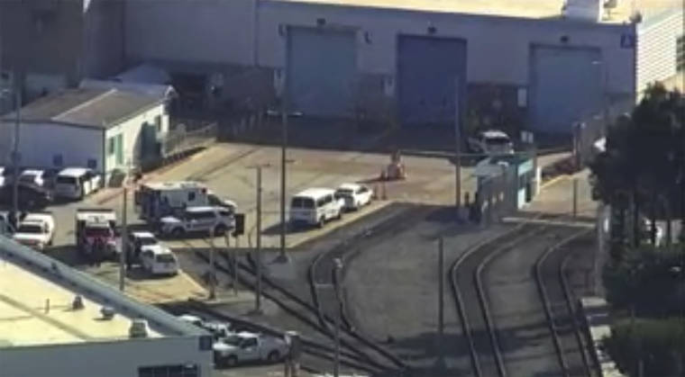 KGO-TV/ABC7 via ASSOCIATED PRESS
                                Emergency personnel responded to the scene of a shooting, today, in San Jose, Calif. Santa Clara County sheriff’s spokesman said there are multiple fatalities and injuries in a shooting at a rail yard and that the suspect is dead.