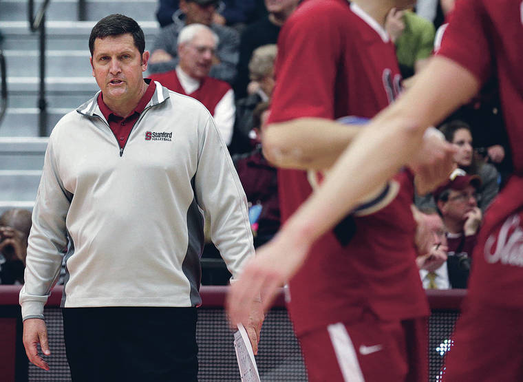 ASSOCIATED PRESS / 2014
                                Stanford men’s volleyball head coach John Kosty talks to his team against BYU during the fifth set of the NCAA men’s college volleyball tournament semifinals at Gentile Arena in Chicago.