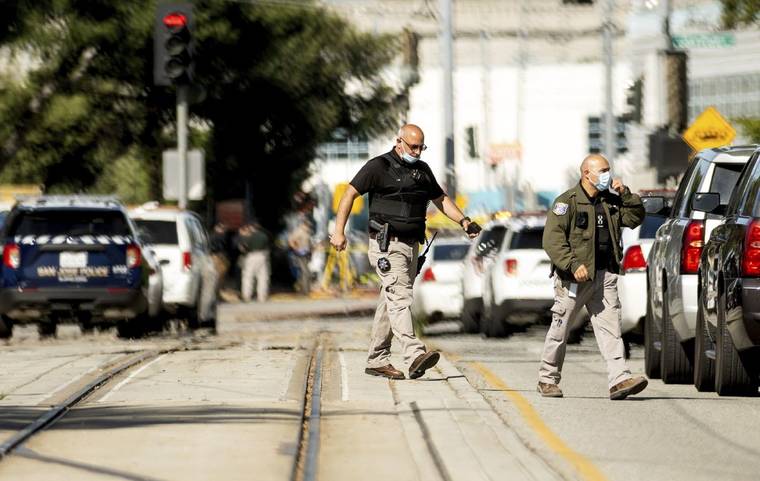ASSOCIATED PRESS
                                Law enforcement officers responded to the scene of a shooting at a Santa Clara Valley Transportation Authority (VTA) facility, today, in San Jose, Calif. Santa Clara County sheriff’s spokesman said the railyard shooting left multiple people, including the shooter, dead.